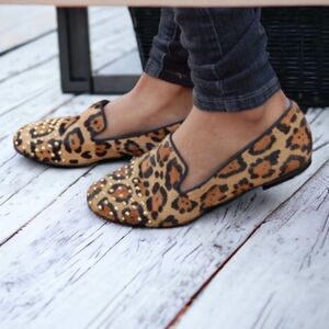 Steven Melter Leopard Studded Smoking Loafer Flat Size: 9